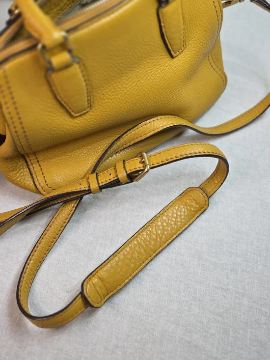 MCM Mustard Yellow Pebbled Leather Crossbody Satchel w/ COA - Picture 10 of 14